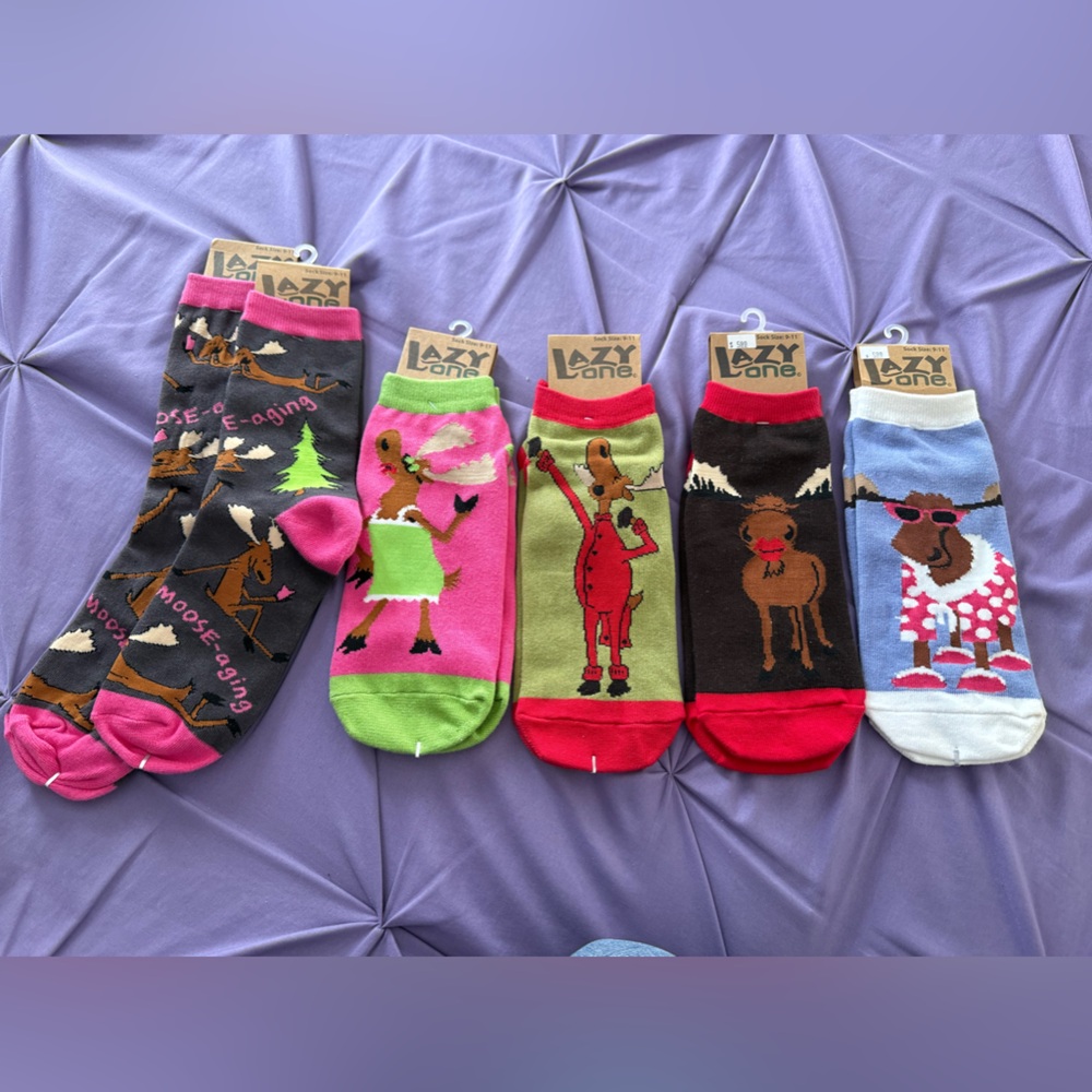 LAZY ONE Moose Socks - 6 pairs - Sock Size 9-11